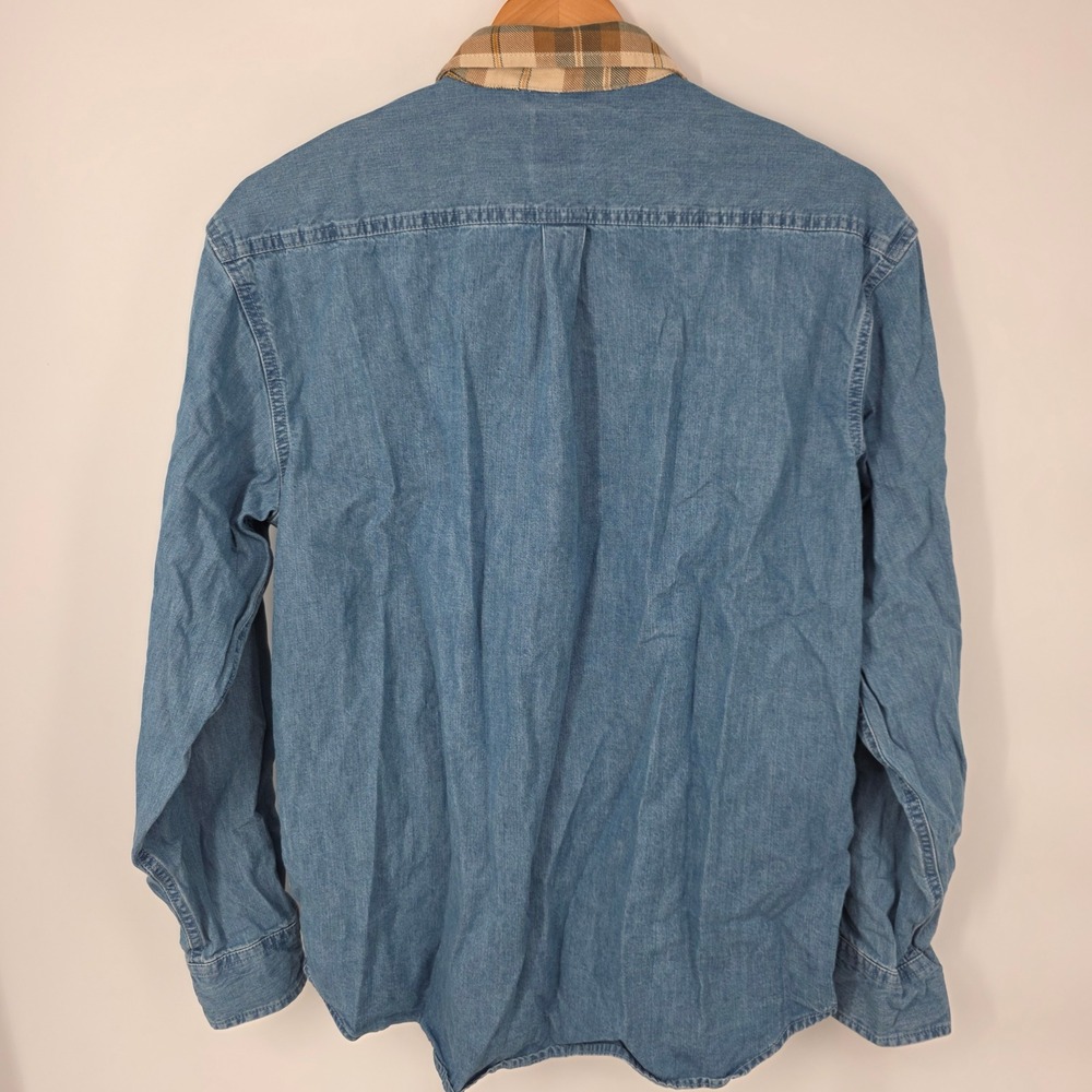 Vans Button Up Shirt Mens Small Denim Blue Plaid‎ Collar Casual Loose Fit Skate - Picture 3 of 8